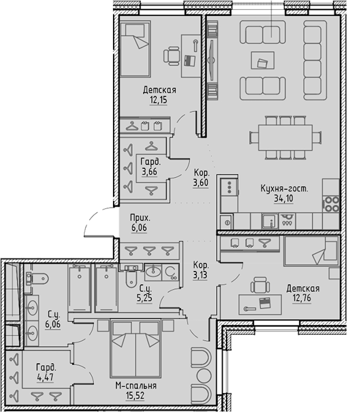 3-комнатная квартира 106.76 м², 2/10 эт., ЖК «LEGENDA Сампсониевский 32»